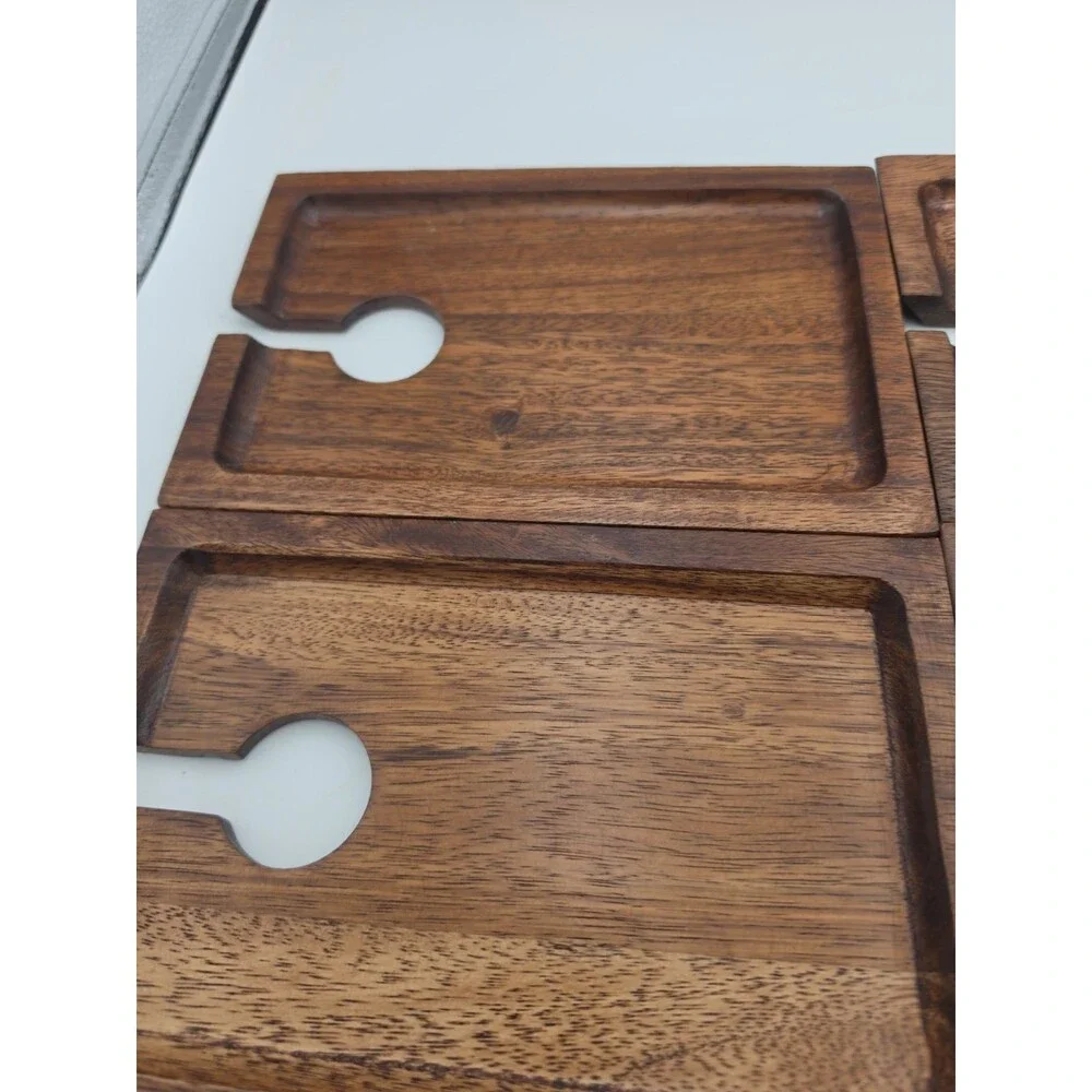 RedEnvelope Wood Wine Appetizer Plates Set of 4 Cocktail Glass Holder Trays